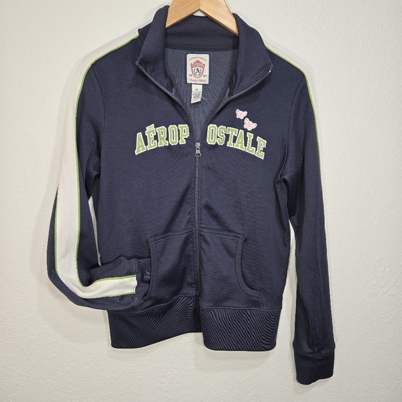 Aeropostale Tops - Aeropostale XL Y2K 2000s Butterfly Spellout Zip Track Jacket Sweatshirt Blue